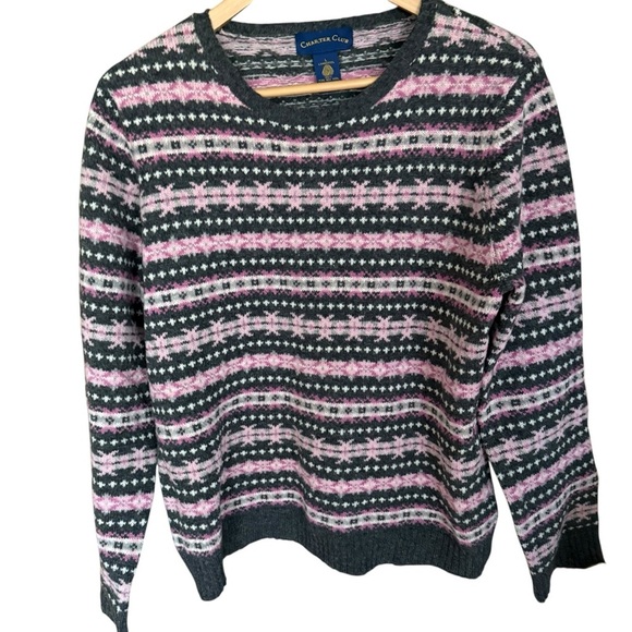 Charter Club womens size L  Fair Isle Sweater 100% lambswool Prairie Cottagecore - Picture 2 of 10